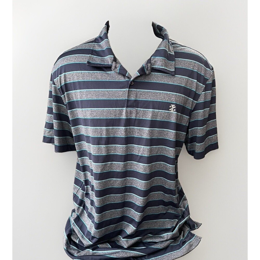IZOD Golf Blue Striped Polo Shirt Size XL Short Sleeve Athletic